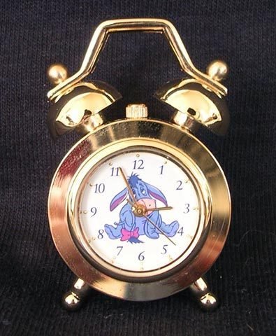 BRAND NEW Disney Eeyore Mini Gold Twin Bell Clock HTF