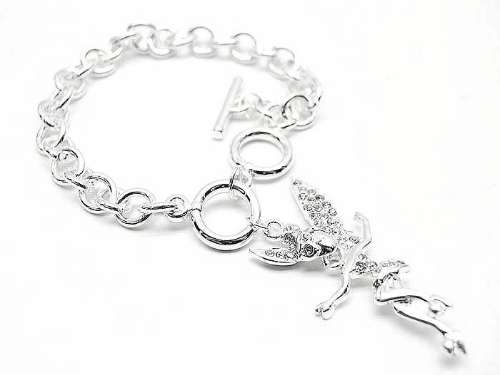 NEW Pixie Tinkerbell Silver Crystal Toggle Bracelet