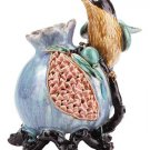 BRAND NEW Beautiful Majolica Bird On Fruit Vase