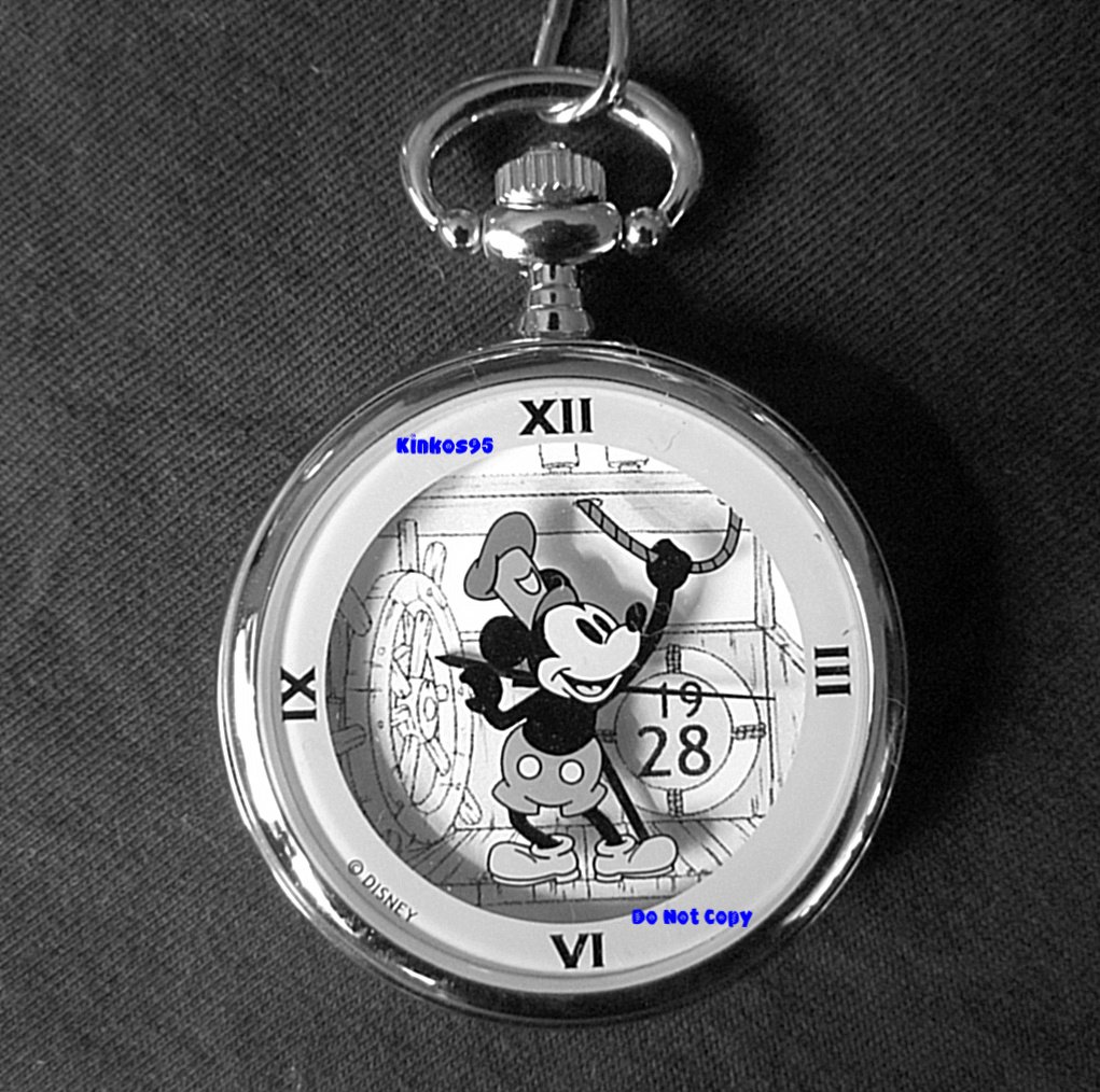 NEW Disney Mickey Mouse Steamboat Willie AUTO Pocket Watch