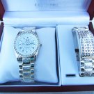 NEW Men's Calvin Hill Diamond w/ Silver Bracelet Watch Set