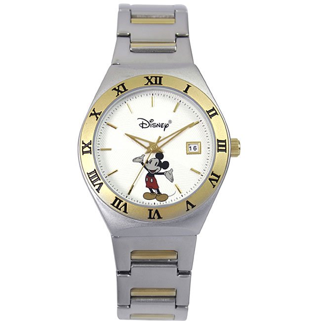 BRAND NEW Men's Disney Mickey Mouse Silver Two-tone Date Watch HTF