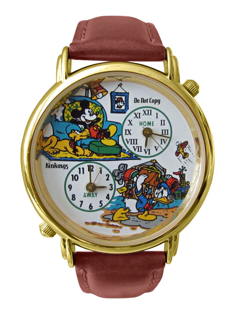 NEW Disney Mickey Mouse Donald Duck Pluto Dual 2 Time Zone Watch HTF