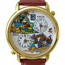NEW Disney Mickey Mouse Donald Duck Pluto Dual 2 Time Zone Watch HTF