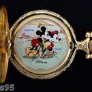NEW Disney Mickey Mouse & Minnie Limited Edition Ice-Skating Gold Pocket Watch