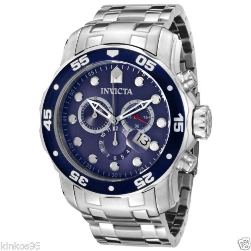 NEW Mens Invicta Pro Diver Chronograph Stainless Steel Blue Dial Watch
