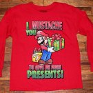NWOT Boys Nintendo Super Mario "I Mustache You For Presents" Long Sleeve Shirt