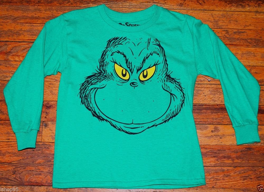 NWOT Boys Dr. Seuss Grinch Green Long Sleeve Shirt Size 8