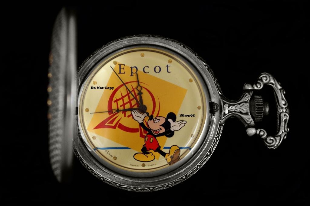NEW Disney Mickey Mouse Epcot Majesti Swiss Pocket Watch HTF