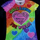 NEW Girls Colorful Superman Super Girl Comics T shirt "Girls Saving The World" Size XL (14/16)