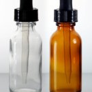 (12 ct) 1 oz (30 ml) Clear Boston Round Glass Bottles with Droppers (Empty)