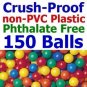Free Shipping 150 pcs Standard Grade Crush Proof Plastic Ball Pit Balls 5 Colors 3" Phthalate Free