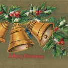 1909 c. Vintage Christmas Postcard Golden Bells Gold Background Embossed
