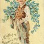 1907 c. Vintage New Years Postcard Boy with Blue Forget Me Nots Embossed