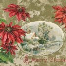 Vintage Christmas Postcard Winsch Back  Embossed Poinsettias framing snow scene Gold background