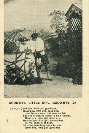 Vintage Romance Postcard Good Bye Little Girl man wearing kilt going off to be a soldier