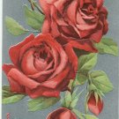 Vintage Birthday Postcard Embossed Roses on metallic Silver Background