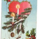 Vintage Christmas Postcard Heart Gold Stars Candles Embossed 1906 Robbins