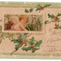 Embossed Cherub Holly 1907 Vintage Christmas Postcard