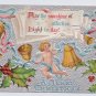 Cherub Bells Holly Silve Moire Embossed Vintage Christmas Postcard 1907