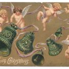 Cherubs Bells Gold Embossed Glitter Vintage UND Christmas Postcard 1906