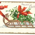 Clapsaddle Mistletoe Sled ca 1907 Vintage Christmas Postcard