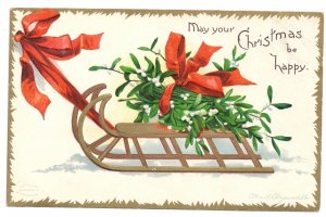 Clapsaddle Mistletoe Sled ca 1907 Vintage Christmas Postcard