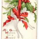 Artist Signed Ellen Clapsaddle Wishbones Mistletoe Holly 1908 Vintage Christmas Postcard IAP