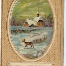 Deer Church in Snow Embossed gold Vintage Christmas Postcard ca 1918