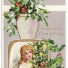 Angel Tree Candles holly Gold Frame Vintage Embossed Christmas Postcard ca 1910 Angel Tree Candles holly Gold Frame Vintage Embossed Christmas Postcard ca 1910