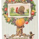 Gel Turkey in Fruit Tree Vintage Thanksgiving Postcard ca 1912