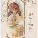 Vintage Thanksgiving J Herman Postcard Turkey on Fencepost Embossed 1912