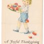 Child spilling Apples Vintage Thanksgiving Arts and Crafts JP NY Postcard