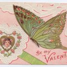 Butterfly Pretty Girl Heart Embossed Gilded Vintage Valentine Day Postcard
