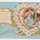 Cupid Cherub Daisy heart Embossed Gilt Vintage Valentine Day Postcard