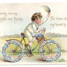 Boy Bicycle Embossed Tuck Vintage Valentine Postcard
