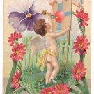 Cupid Cherub Pansy UND Vintage Valentine Postcard