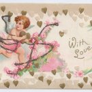 Cupid Gold Hearts Embossed Glitter UND Vintage Valentine Postcard IAP Cupid Gold Hearts Embossed Glitter UND Vintage Valentine Postcard IAP