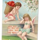 Cupid Cherub Basket of Hearts Embossed Vintage Valentine Postcard
