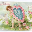 Cupid Cherub Flower Heart Embossed Vintage Valentine Postcard