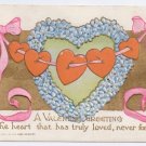 Hearts Strung on Ribbon Embossed Gold Vintage Valentine Postcard