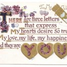 Forget Me Nots Embossed Gold Vintage Valentine Postcard