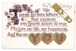 Forget Me Nots Embossed Gold Vintage Valentine Postcard
