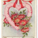 Heart and Flowers Embossed Gold Vintage Valentine Postcard