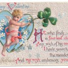 Cupid Four Leaf Clover Embossed Vintage Valentine Postcard Cupid Four Leaf Clover Embossed Vintage Valentine Postcard