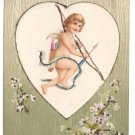 Cupid Bow Arrow Glitter Vintage Valentine Postcard