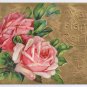 Roses Gold Moire Embossed Vintage Birthday Postcard