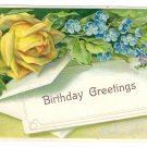 Yellow Rose Forget me Nots Embossed Vintage Birthday Postcard