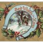 Horseshoe Deer Gold Moire Embossed Vintage Christmas Postcard