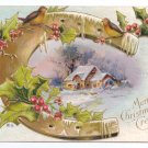 Horseshoe Cottage Embossed Gilt Vintage Christmas Postcard